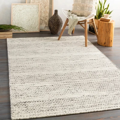 Cream/Charcoal 100% Hand loom Wool Area Rug, Custom area Carpets, Hand Rugs Room - Image 1 of 4