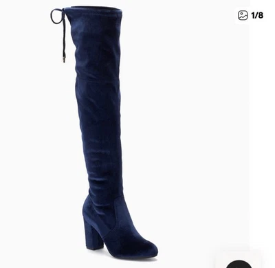 Candies Royal Blue Velvet Talent Over The Knee Chunky Boots Women's Size 6.5 - image 1 of 4