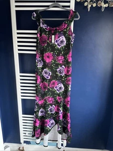 Boohoo Floral Bardot Frill Hem Maxi Dress Size14 - Picture 1 of 5