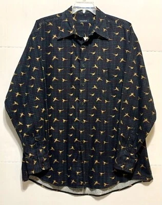 Nautica Shirt Mens XL Black Allover Bird Print Pheasants Button Down 100% Cotton - Image 1 of 4