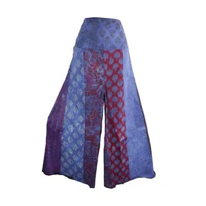 Wide Leg Patchwork Trousers 8 10 12 14 16 18 20 Hippy Fair Trade Ethnic Hippie - Picture 1 of 4
