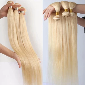 Paquetes rubios 100 % vírgenes reales tejidos de cabello humano grueso 300 g/3 trama cabeza completa E95 - Imagen 1 de 14