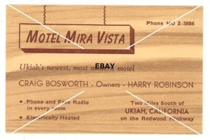 Tarjeta de visita de colección Motel Mira Vista Ukiah California secuoya carretera - Imagen 1 de 2