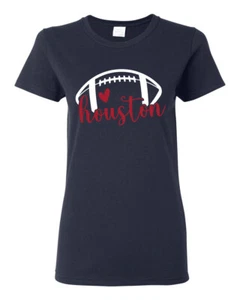 Fan Of Houston Football Red Heart Script Writing Women TShirt - Picture 1 of 3