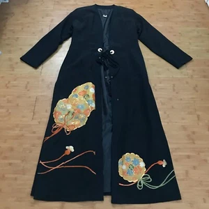 Anne Namba Kimono Women S Black Asian Print Open Front Tie Waist Long Sleeve - Picture 1 of 11