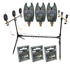 NGT Carp Coarse Fishing Session 3 Rod Pod with 3x Alarms Indicators + Batteries