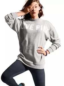 NWT VICTORIA'S SECRET PINK STADIUM MOCK NECK PULLOVER GRAY SWEATSHIRT SMALL - Picture 1 of 2