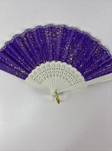 Eventail Pliant Moon Design Golden Foldable Hand Fan Pre-Owned - Picture 1 of 13