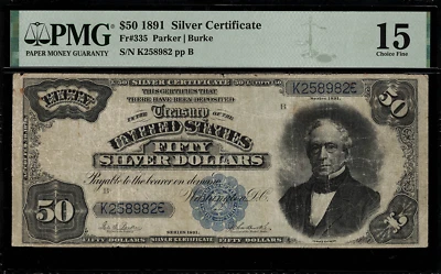 1891 $50 Silver Certificate FR-335 - EVERETT - Graded PMG 15 - Image 1 of 2