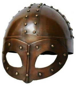 Deluxe Viking Mask COPPER Plated Helmet W/Liner & Black cha Strap-Medieval Repli - Picture 1 of 5