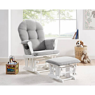 Home Windsor Glider And Ottoman, White Finish With Gray Cushions • 156.89$