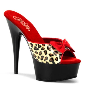 PLEASER DELIGHT-601-6 Women's 6" Heel Platform Two Tone Slide W/ Bow Shoes - Picture 1 of 6