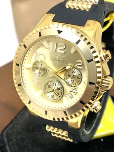Invicta Women's Watch 36909 Quartz Chronograph Gold Black Rubber Band 39mm - Picture 1 of 14