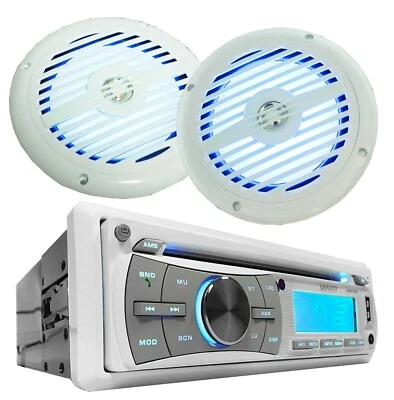 Gravity Marine Boat CD/AM/FM Receiver +2x Gravity 6.5" Marine Speakers White
