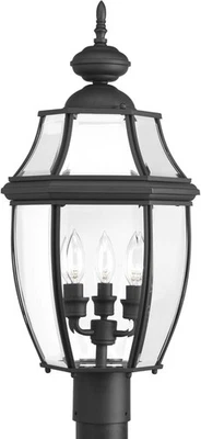 Progress Lighting New Haven 3-Light Post Lantern Light Black Clear Beveled Glass - Image 1 of 4