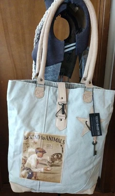 Vintage Addiction Be kind to Animals Canvas Leather Tote Shoulder Bag NEW NWT - Image 1 of 4