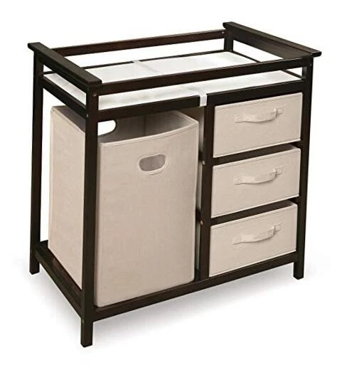 Badger Basket Modern Changing Table With 3 Baskets and Hamper Espresso 02502
