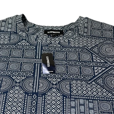 Express Geometric Blue & White Tee Men’s Size XL Short Sleeve T Shirt NEW - Image 1 of 4