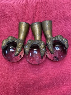 BALL & CLAW FEET LATE 1800’s SET OF THREE LARGE GLASS BEAUTIFUL! - Image 1 of 4
