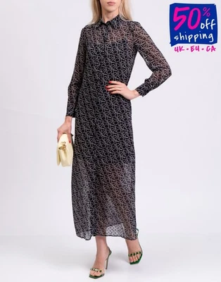 PVP €364 PINKO Camisa Vestido IT36 US0 UK4 XXS Negro Logo Estampado Puños Abotonados Foto 1 de 4