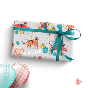 Name Personalized Wrapping Paper Custom Jungle Cats Tigers Gift Wrapping Paper - Picture 1 of 9