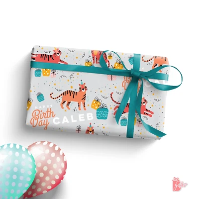 Name Personalized Wrapping Paper Custom Jungle Cats Tigers Gift Wrapping Paper - Image 1 of 4