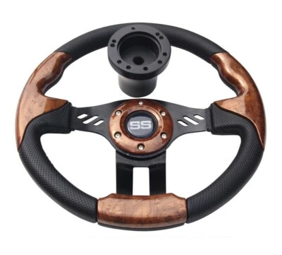 HUSKEY Club Car Woodgrain Steering Wheel Premium Quality W/ Hub Adapter for DS Golf Car