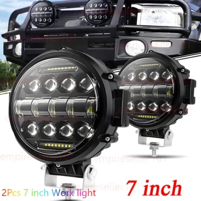 Par de cápsulas LED redondas de 7" barra de luz de conducción DRL luz de trabajo punto de inundación SUV todoterreno Foto 1 de 4