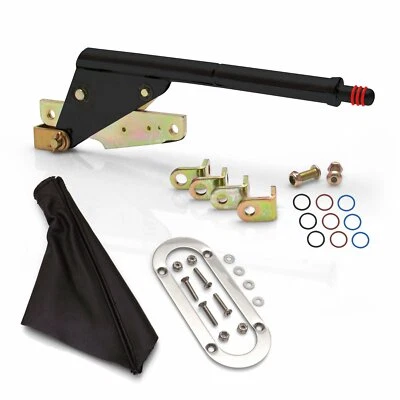 Freno de estacionamiento de emergencia negro de montaje en piso, bota negra y anillo de ajuste plateado  Foto 1 de 4