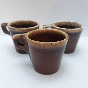 3 Vintage Hull Pottery Brown Drip Glaze Coffee Mugs Cup Oven Proof Made in USA  - Picture 1 of 8