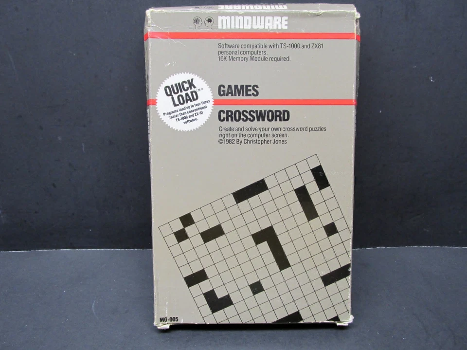 Crossword, Timex Sinclair & Sinclair ZX-81, Mindware 1983, CIB, Never Used - Image 1 of 4