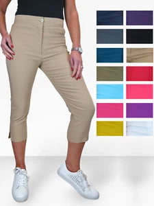 NEW Womens High Waist Skinny Stretch Pedal Pushers Summer Cropped Trousers 8-22 - Picture 1 of 122