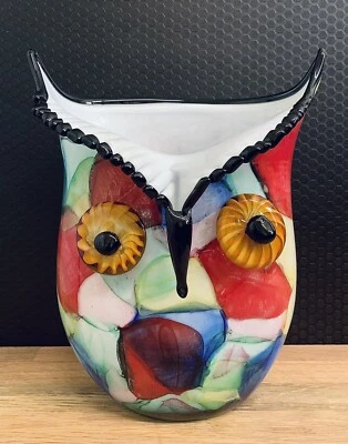 Glasvase Vase Eule Blumenvase Kunstvase Tischvase Glaskunst Murano Stil Deko - Bild 1 von 4