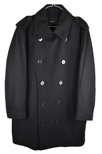 MARKS AND SPENCER Autograph Black Overcoat size L Mens Double Breasted Coat Wool - Picture 1 of 9