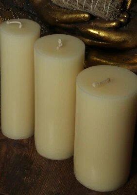 White PURE BEESWAX Set of 3 LARGE Pillar Candles 100% Natural ORGANIC BEES WAX - Image 1 of 4