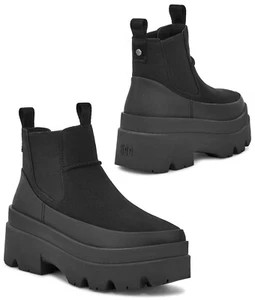 UGG Brisbane Chelsea Women's Leather & Wool Platform Ankle Boots Black Size 9 - Picture 1 of 4