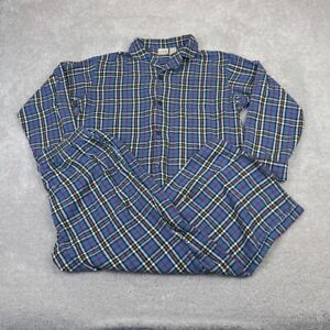 LL Bean Pajama Set Mens Large Blue Scotch Plaid Flannel Cotton Two Piece A1