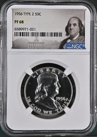 1956 Proof Franklin Half Dollar - NGC PF 68 Benjamin Franklin Label Cover