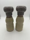 Vintage Stoneware Salt and Pepper Shakers, Beige to Brown Glazed Pottery 237A