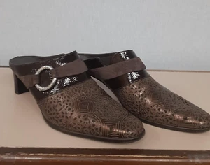 Brighton Talent Size 10M Leather Slip-On Mule Heels Laser Cut w/ Buckle Brazil - Picture 1 of 12