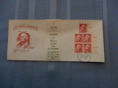 US # 1033 Jefferson 2C Set Of 5 Pent Arts Cachet Unaddressed FDC W/Label  #10  - Image 1 of 4