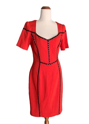 G2 от George Gross дизайнер женщин красная лента панель платье размер 8 с заклепками VGC - Изображение 1 из 4