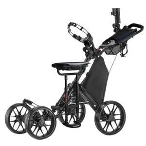 CaddyTek CaddyCruiser ONE Pro Folding 4 Wheel Golf Buggy Black + Removable Seat - Picture 1 of 9