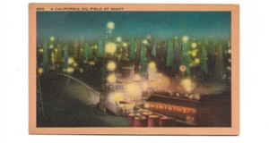 Night View Of California Oil Fields Vintage Linen Postcard - Picture 1 of 2