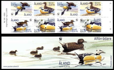 Aland 2001 WWF Endangered Species Birds Stellers Eider Booklet Complete MNH /UNM Cover