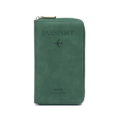 Estuche de cuero RFID para pasaporte de viaje con cremallera billetera tarjetero con pulsera Foto 1 de 4