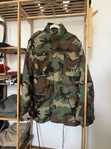 Alpha Industries Cold Weather Field Jacket Military M65 Woodland Camo Med-Long