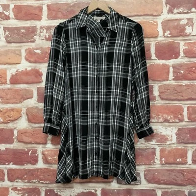 Camisa túnica a cuadros Lou & Grey For Ann Taylor Loft Top para mujer XS negra blanca Foto 1 de 4