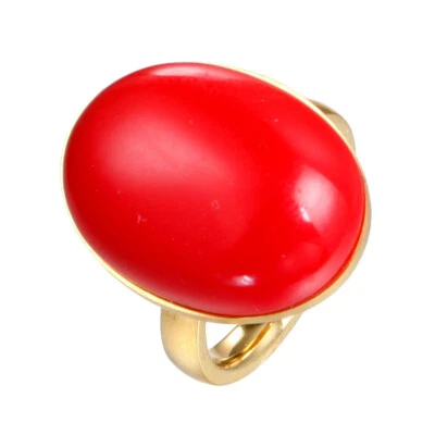 Anéis masculinos ovais de aço titânio folheados a ouro 18K pedra branca/vermelha/azul CZ Rize6-11 - Imagem 1 de 4