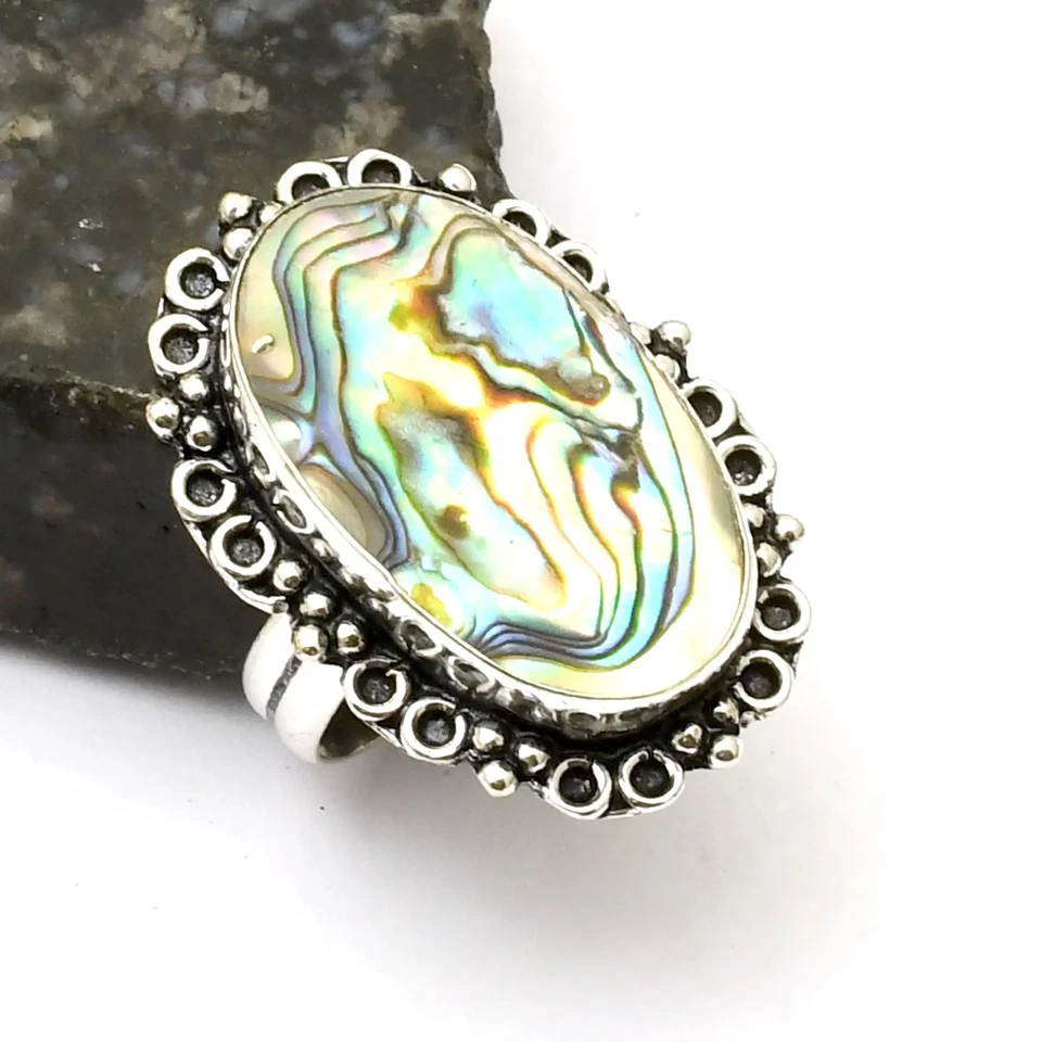 Кольцо ручной работы с драгоценными камнями раковина абалона подарок для свадьбы размер США - 9 AR 40298 - Изображение 1 из 1
